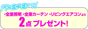 ・全室照明 ・全室カーテン ・リビングエアコンより2点プレゼント！