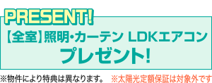 LDKエアコン+全室照明・全室カーテンプレゼント！