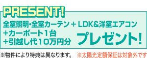 LDKエアコン+全室照明・全室カーテンプレゼント！